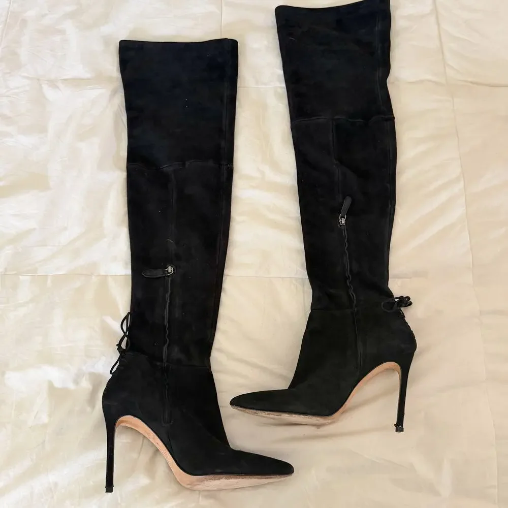 Pour La Victoire Caterina Black Suede Over The Knee Stiletto Boots 8.5